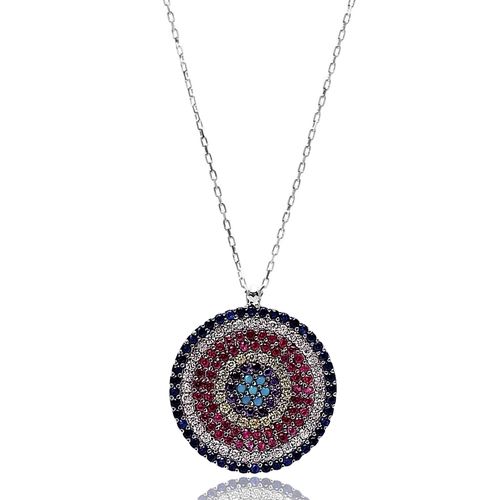 Colorful Round Shape Turkish Wholesale Handmade 925k Sterling Silver Pendant